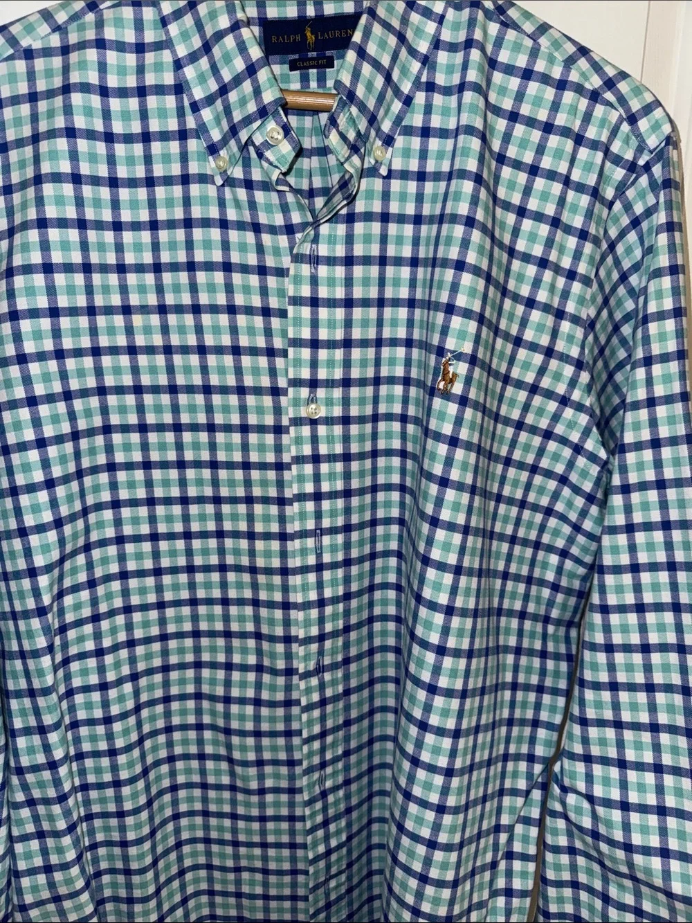 Ralph Lauren Blue and Mint Gingham Classic Fit Button-Down Shirt
